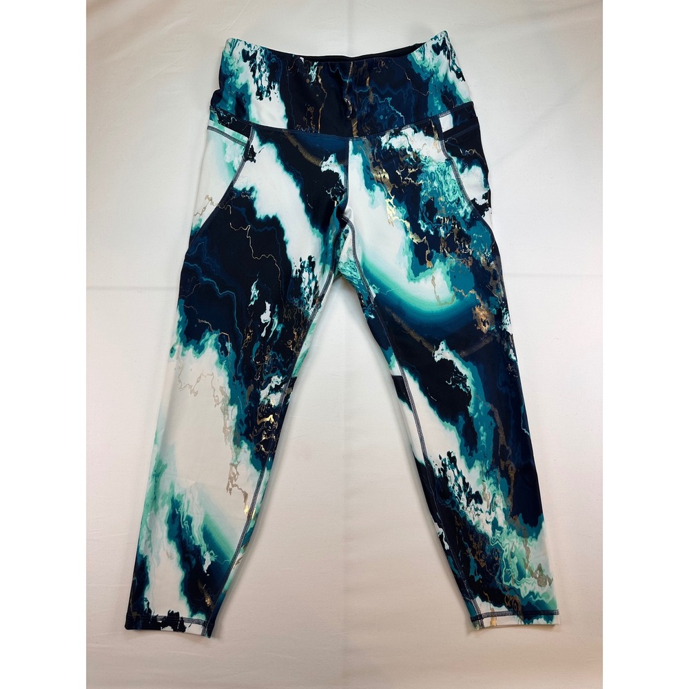 Old Navy Active Powersoft High Rise Leggings Large Petite Blue Marble Gold Foil